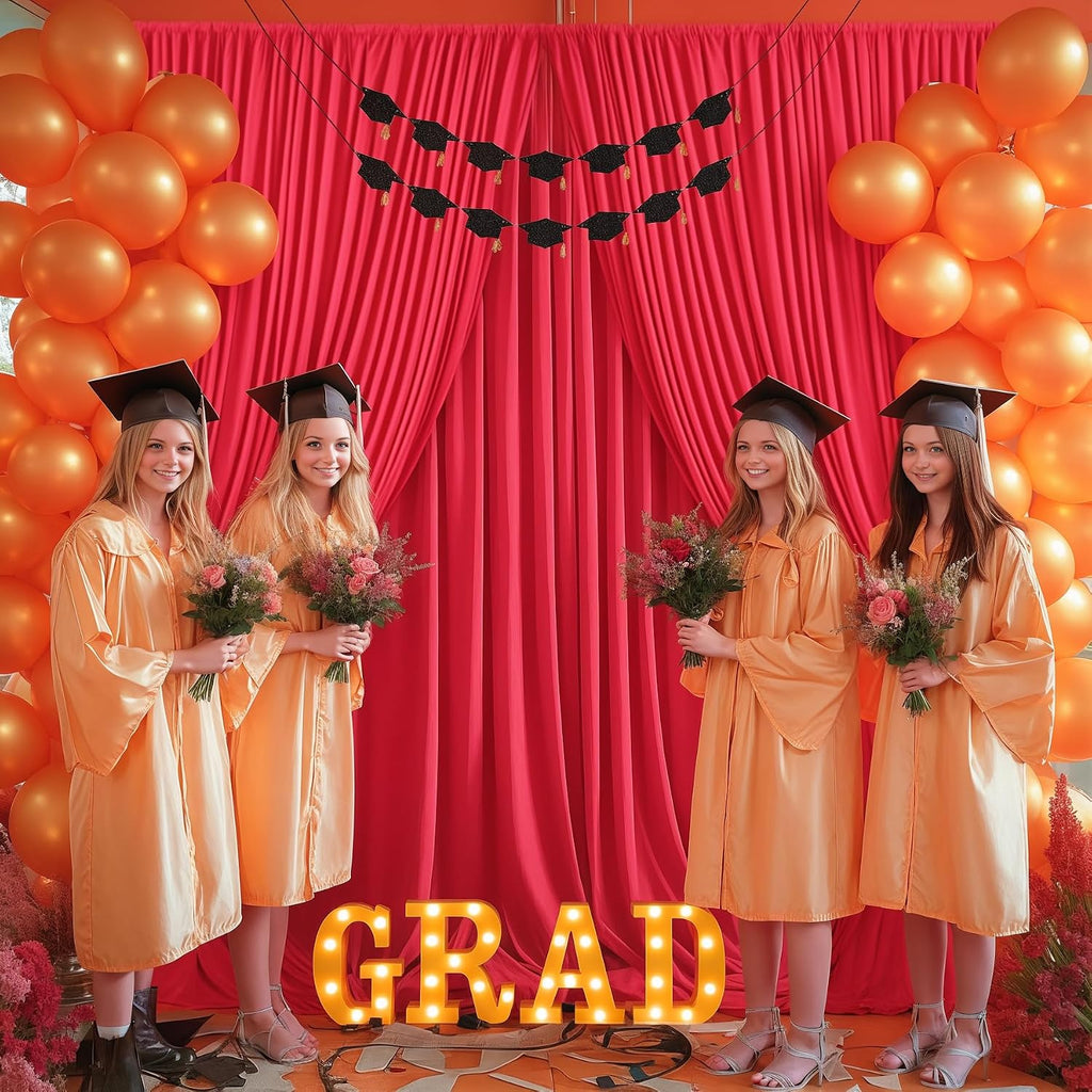 Red Backdrop Curtains 10 Panels-Wrinkle-Free Polyester Photography Drapes Party Photo Backgrounds for Wedding Christmas Photo Backdrops- 40 X10FT