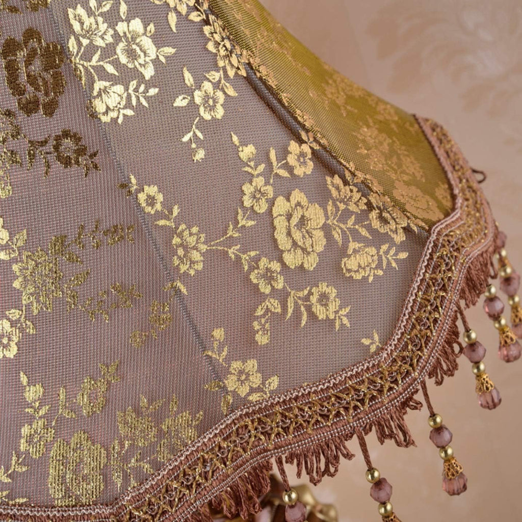 Victorian Style Table Lamp Handmade Traditional Brown Gold Lace Fabric Bedside Lamp Antique Painted Resin Base Desk Lamp for Bedroom Living Room Office, 13' W, 21.6' H. (A1)