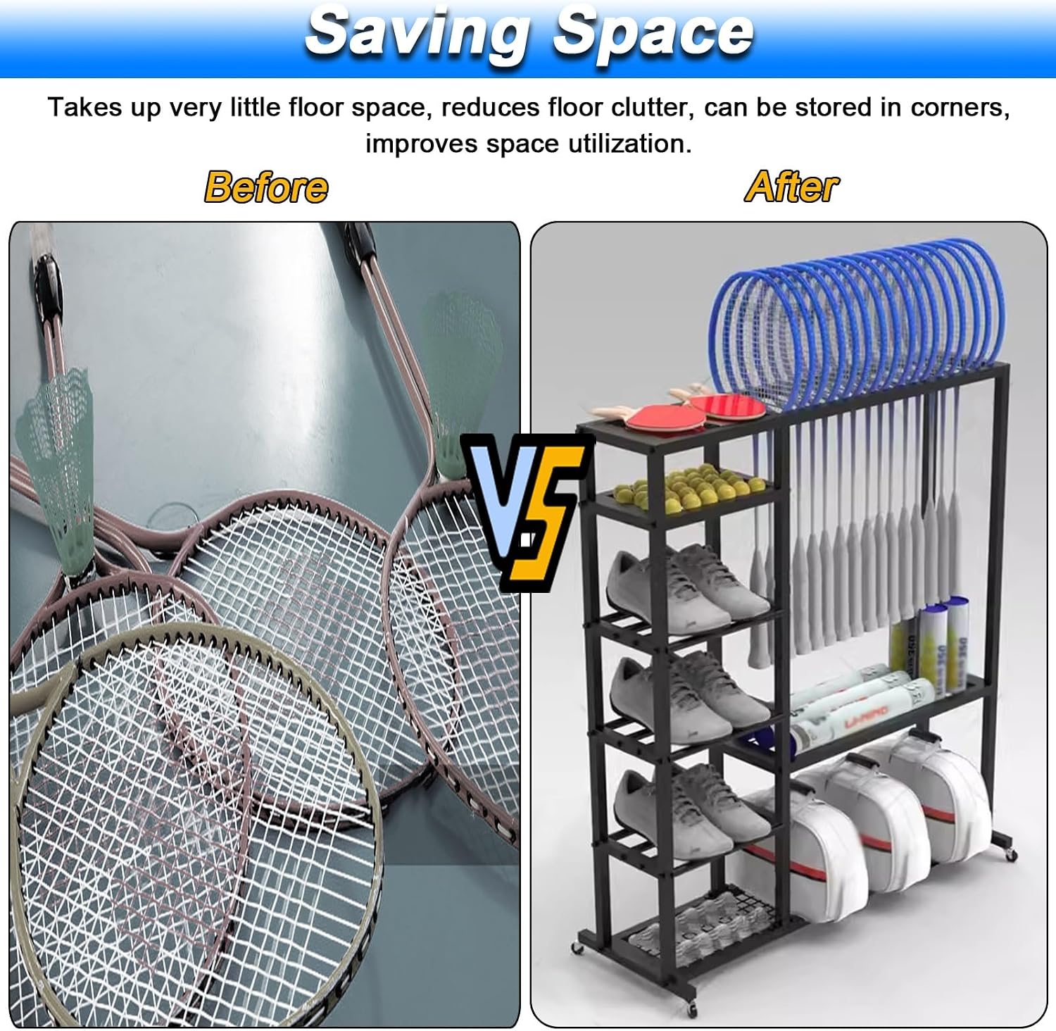 LZMZMQ Badminton Racket Display Rack with Wheels, Tennis Racquet/Ping Pong Racket Holder Storage Cart for Retail Store/Trade Show/Showcase, Garage Sports Equipment Organizer(White)