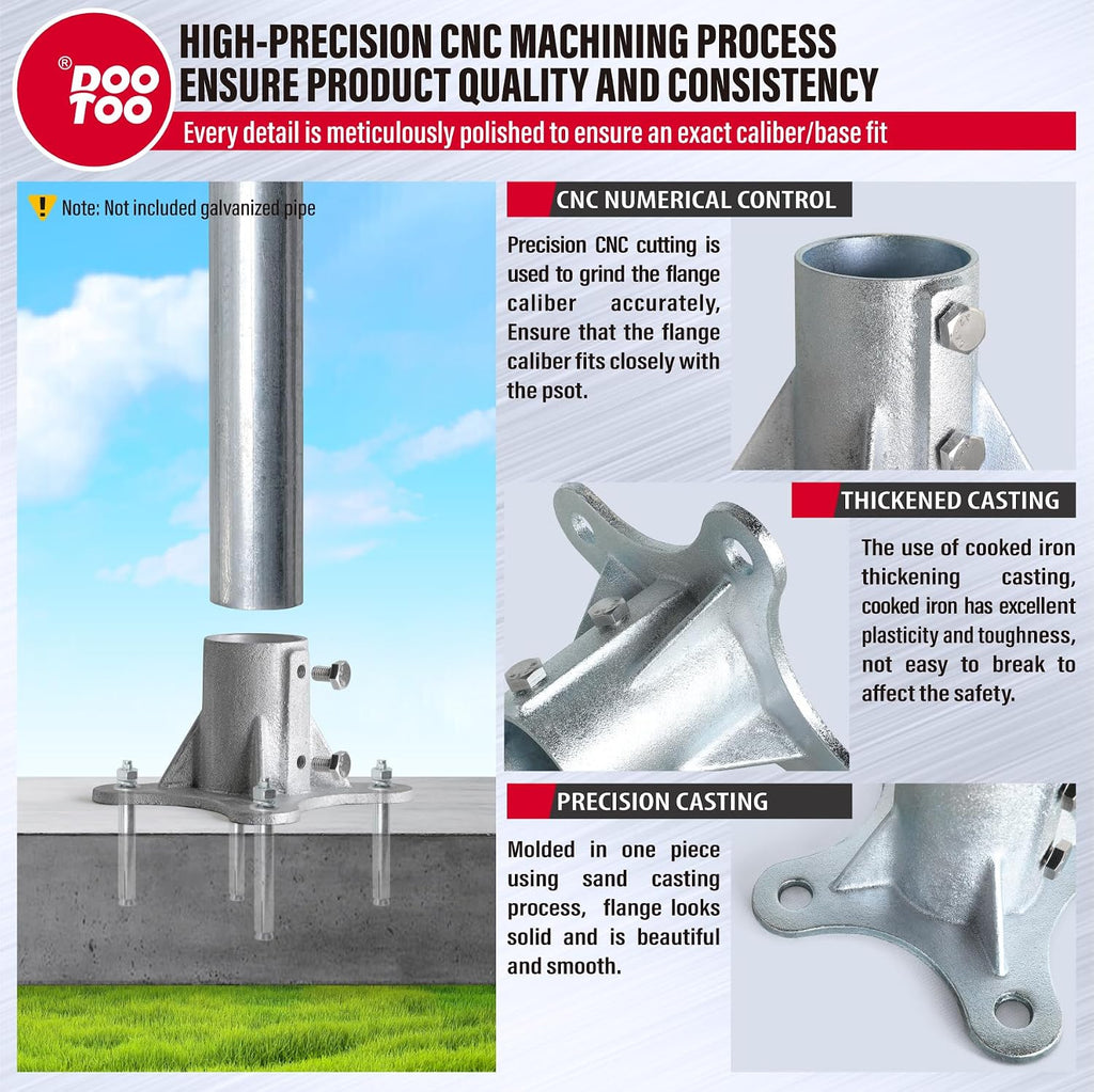 Chain Link Fence Post Flange - 2 1/2' Heavy Duty Round Post Base Bracket (8-Pack) Fits 2-3/8' Outer Diameter Fence/Mailbox/Flag Posts - Floor Mount Flange Kit