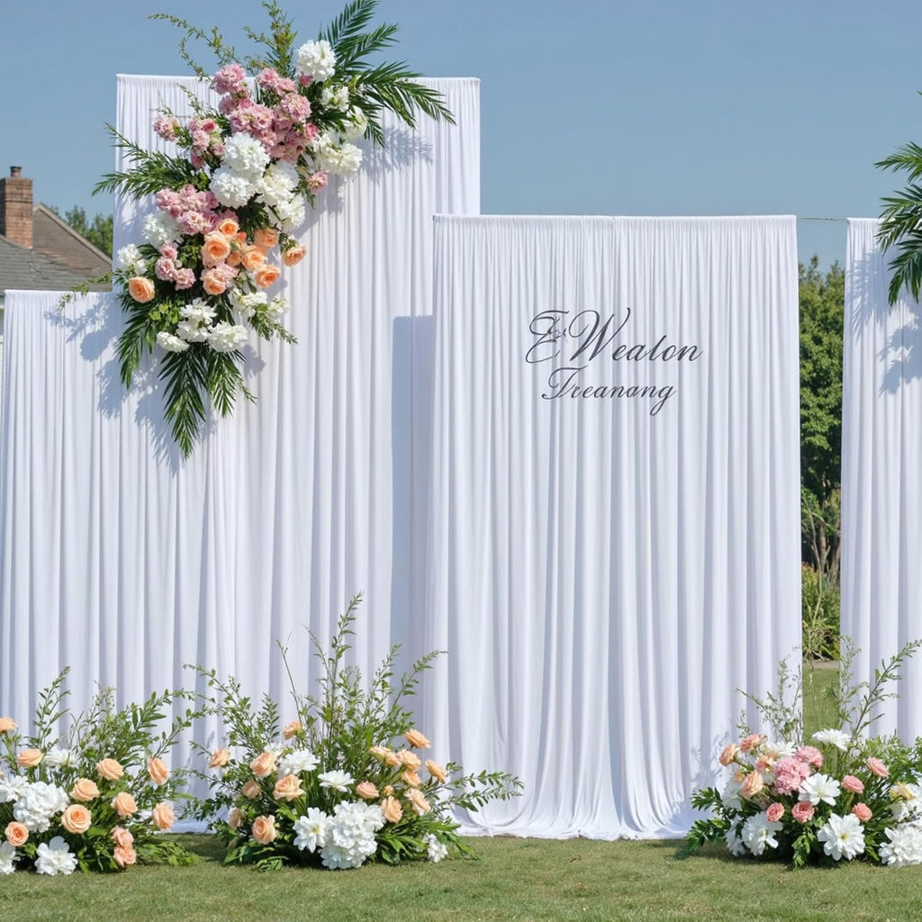 40ft x 15ft Long White Backdrop Curtains for Wedding Parties, Wrinkle Free Polyester 8 Panels 15 ft Photo Backdrop Drapes Back Drop Cloth Drapery for Birthday Photography Background Curtain