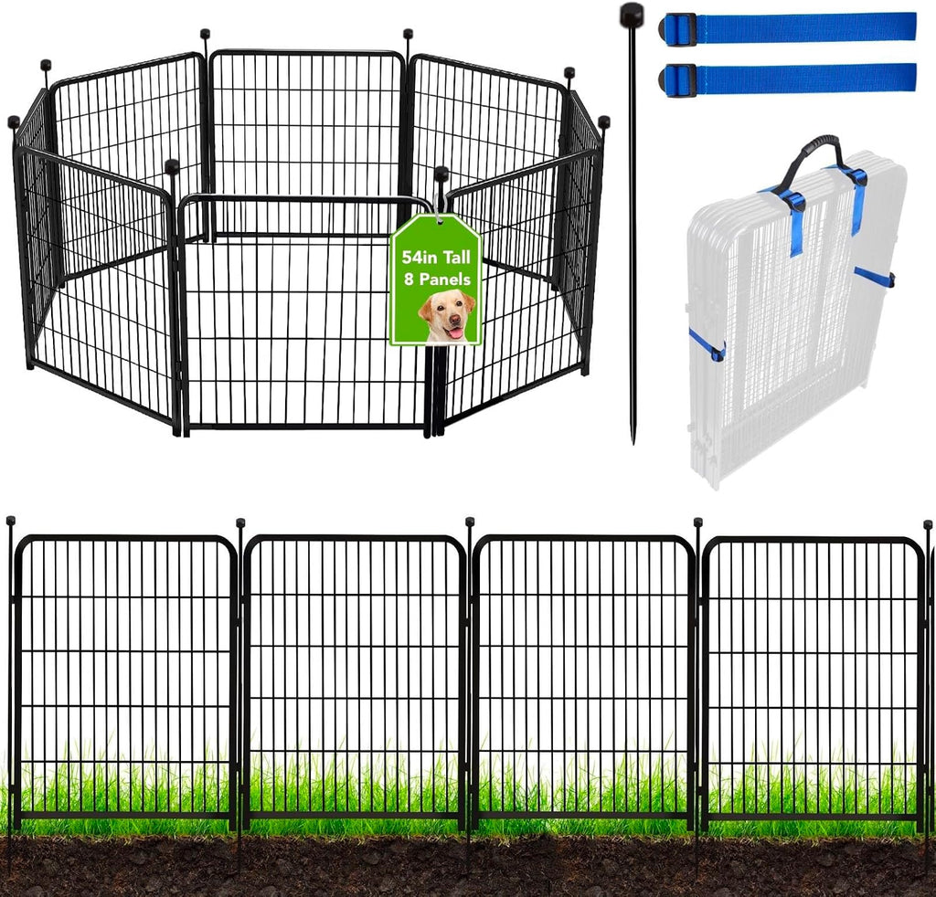 ADAVIN Tall Garden Fence Animal Barrier, 54 in(H) Dog Fence Outdoor for Yard, 8 Panels Total 17.7 Ft(L) Dog Fencing,Temporary Fences for Medium/Large Pets，Garden Fencing for Dogs (No Gate)