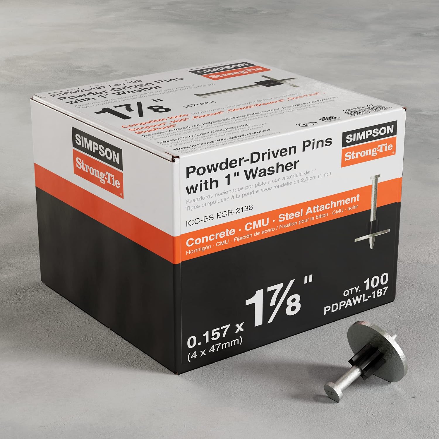 Simpson Strong-Tie PDPAWL-187 PDPAWL.157-in. x 1-7/8-in. Powder-Actuated Pin w/ 1-in. Washer (100-Qty) (Pack of 10)