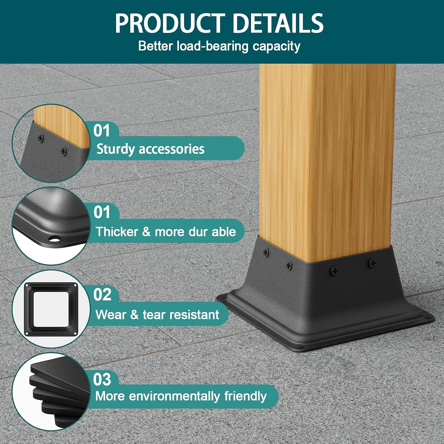 SPACEEUP 4x4 Post Base 20 Pcs, Inner Size 3.6'x3.6' Deck Post Base, Heavy Duty Powder-Coated Post Anchor Black Wood Post Brackets for Decking Porch Railing Support