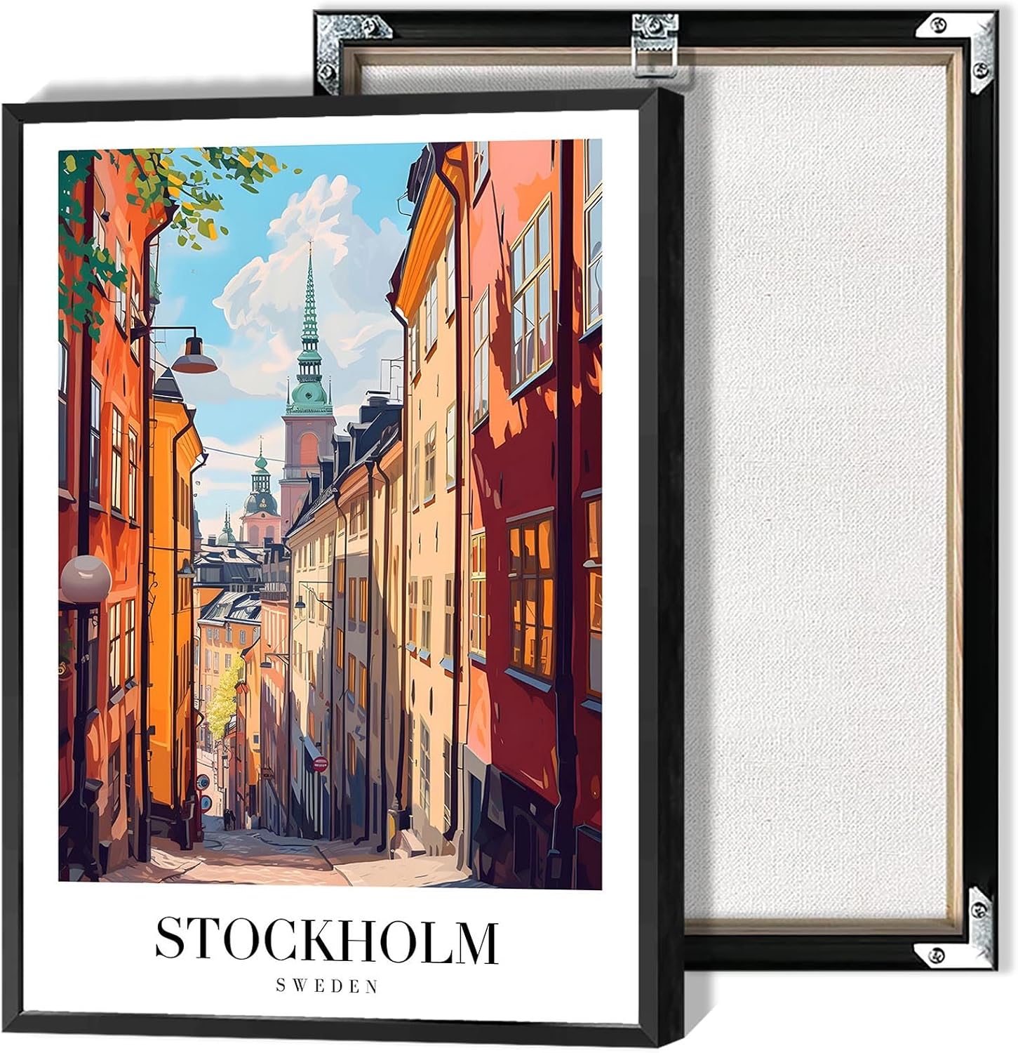 Trendy Stockholm Travel Posters Funky Europe Sweden City Canvas Wall Art Stockholm Cathedral Sights Prints Painting For Apartment Home Bedroom Dorm Wall Decor 24x36in Framed