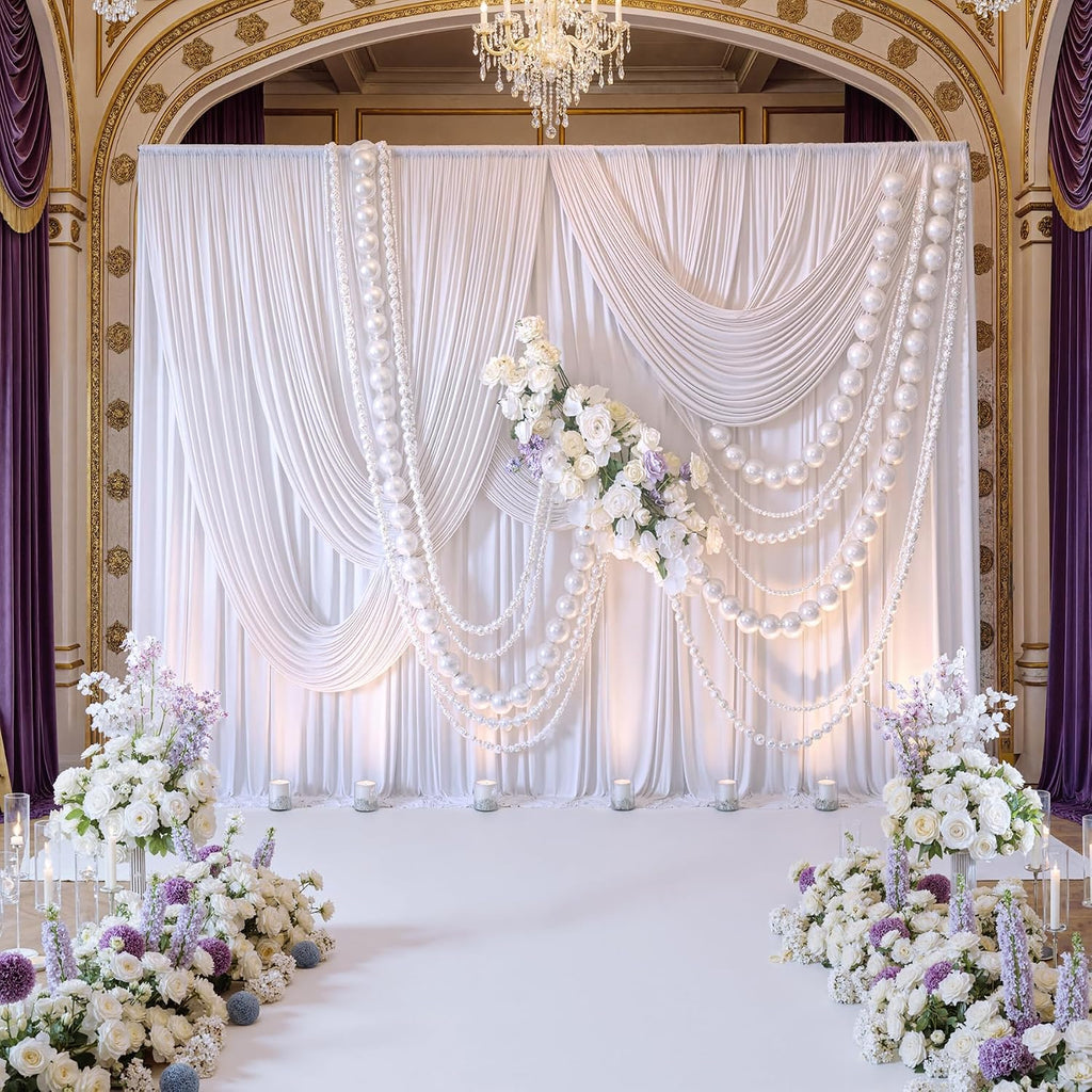 50ft×10ft Wrinkle Free White Backdrop Curtain for Parties, 10 Panels 5×10ft Polyester Photo Backdrop Drapes Wedding Back Drop Cloth for Birthday Baby Shower Photography Background Curtains