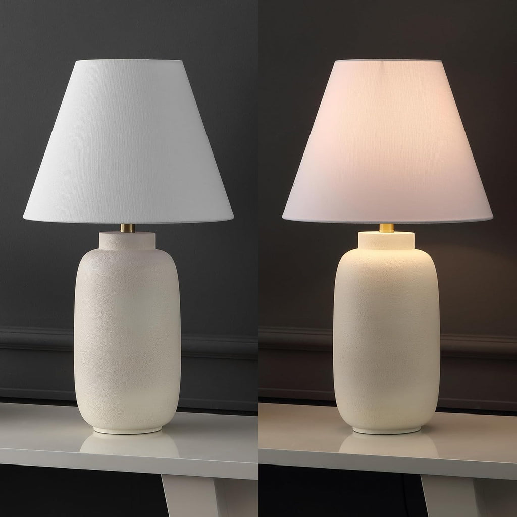 JONATHAN Y 24.5' Matte Cream Modern Ginger Jar Table Lamp Set of 2 for Bedroom, Farmhouse Scandinavian Lamps for Nightstand, White Linen Shade, LED Bulbs Included (JYL5603B-SET2)