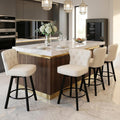 Counter Height Bar Stools Set of 4, 26' Mid-Century Swivel Bar Stool with Metal Base for Kitchen Island, Rivet Armless Faux PU Leather Barstool with High Back and Large Thick Cushion, Beige