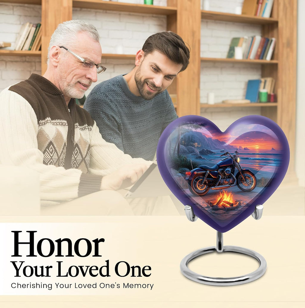 Motorcycle Urn for Ashes Adult Male - Purple Small Urns for Human Ashes Keepsake- Funeral & Burial Urn for Female & Male - Memorial Gift for Grandfather - Combo 10 Inch & 3 Inch, Pack of 5