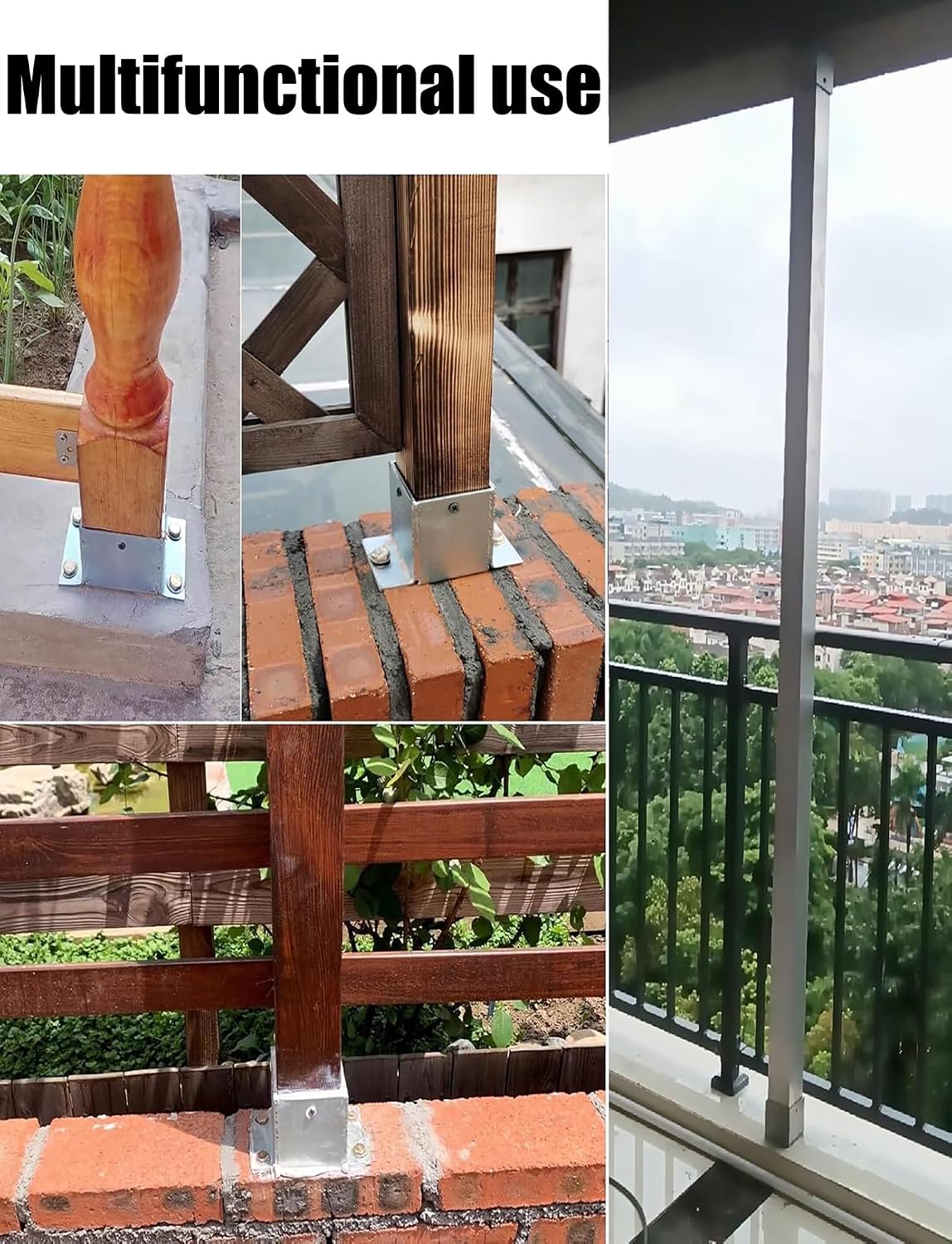 Square Column Base,Pergola Brackets Kit,Adjustable Post Base for Deck Railing,Wooden Fence,Handrails,Porch, Mailbox,Concrete Floor Mounting,Height 8cm(12x12x8cm/4.7x4.7x3.1in)