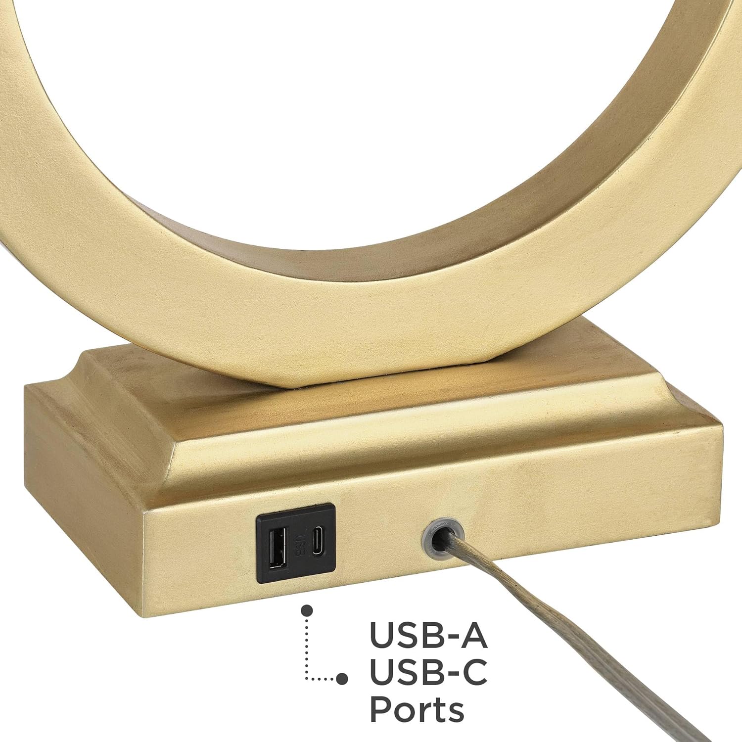 360 Lighting Modern Table Lamps 28 1/2' Tall Set of 2 with USB Charging Port Brushed Gold Open Ring White Rectangular Shade for Bedroom Living Room House Bedside Nightstand Office Family