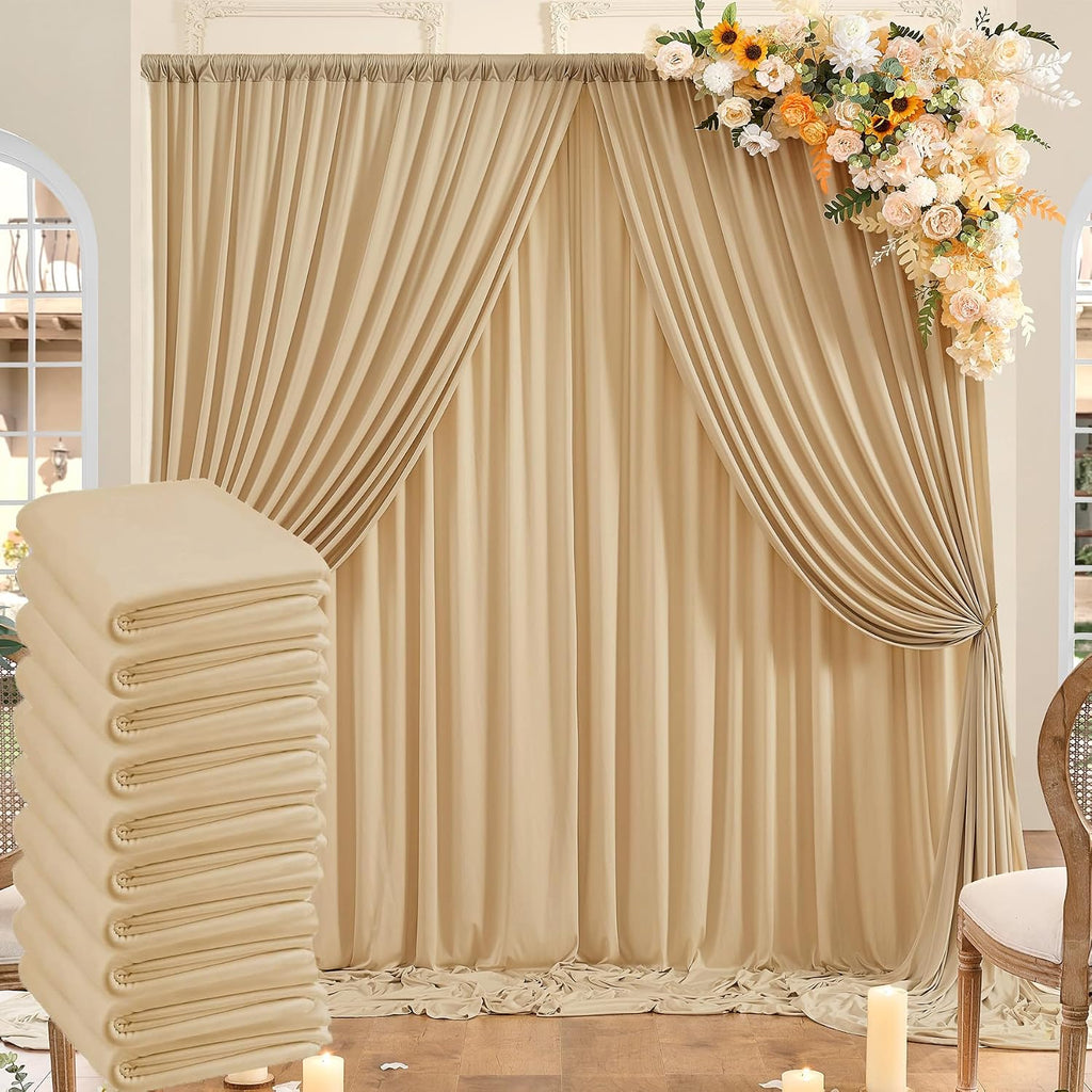50ftx10ft Wrinkle Free Champagne Backdrop Curtains for Parties, 10 Panels 5x10ft Thick Polyester Backdrop Drapse for Weddings Birthday Photography Background Curtains