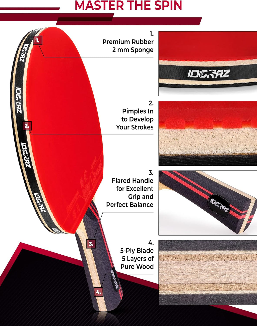 Professional Ping Pong Paddle with ITTF Rubber and Carrying Case | Table Tennis Racket with Speed 99, Spin 93, Control 90, Improves Accuracy and Consistency