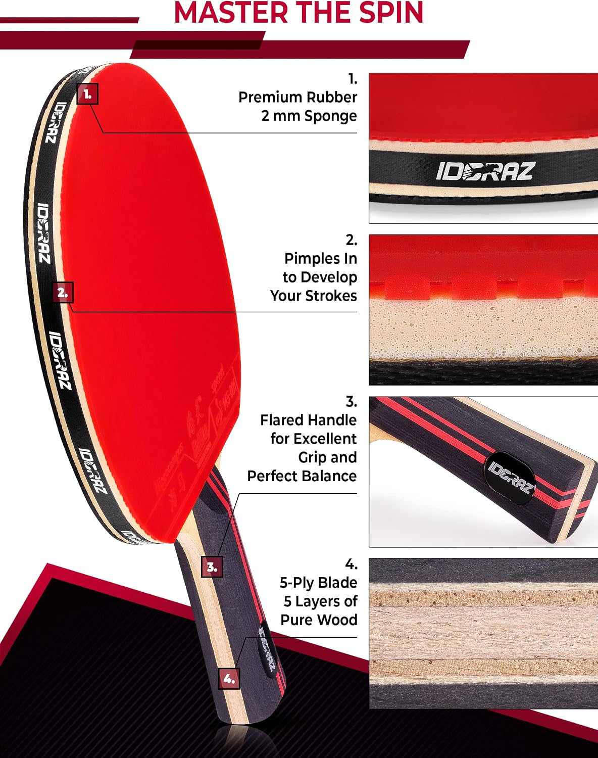 Professional Ping Pong Paddle with ITTF Rubber and Carrying Case | Table Tennis Racket with Speed 99, Spin 93, Control 90, Improves Accuracy and Consistency