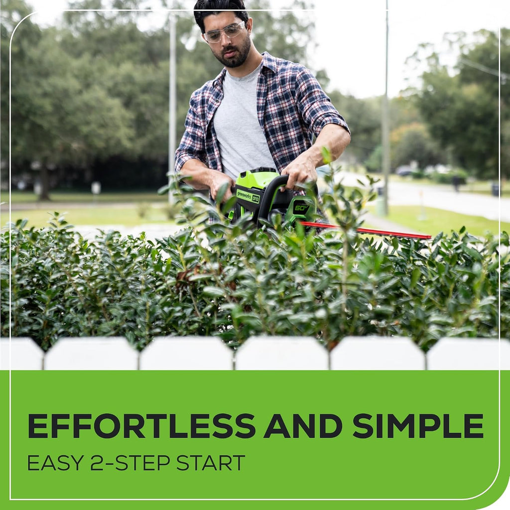 Greenworks 60V 26' Brushless Cordless Battery-Powered Hedge Trimmer, 2.0Ah Battery and Charger Included