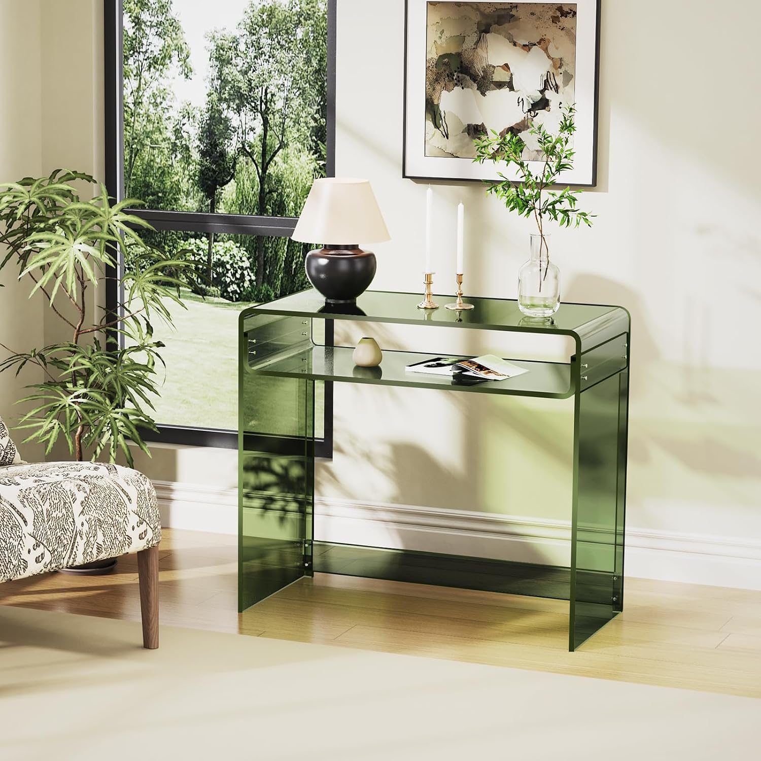 Acrylic Desk Laptop Workstation Study Table Home Office Console Table Entrance Tables Decor (Green)
