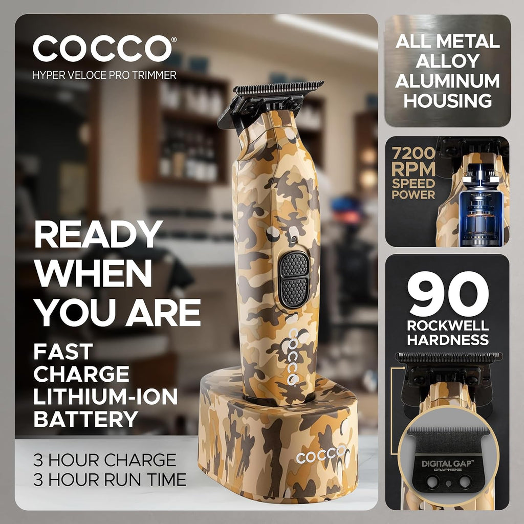 Cocco Hyper Veloce Pro Trimmer, Digital Gap Graphene Blade Edger, High-Torque Brushless BLDC Motor, Cordless, All-Metal Design, Lithium-Ion Battery, Charging Base Included