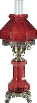 Touch of Class Isabel Hurricane Style Hand-Blown Crackled Glass Victorian Table Lamp Red | Vintage Lighting for Bedroom, Living Room, Office Desk | Frosted Top and Bottom Lampshades