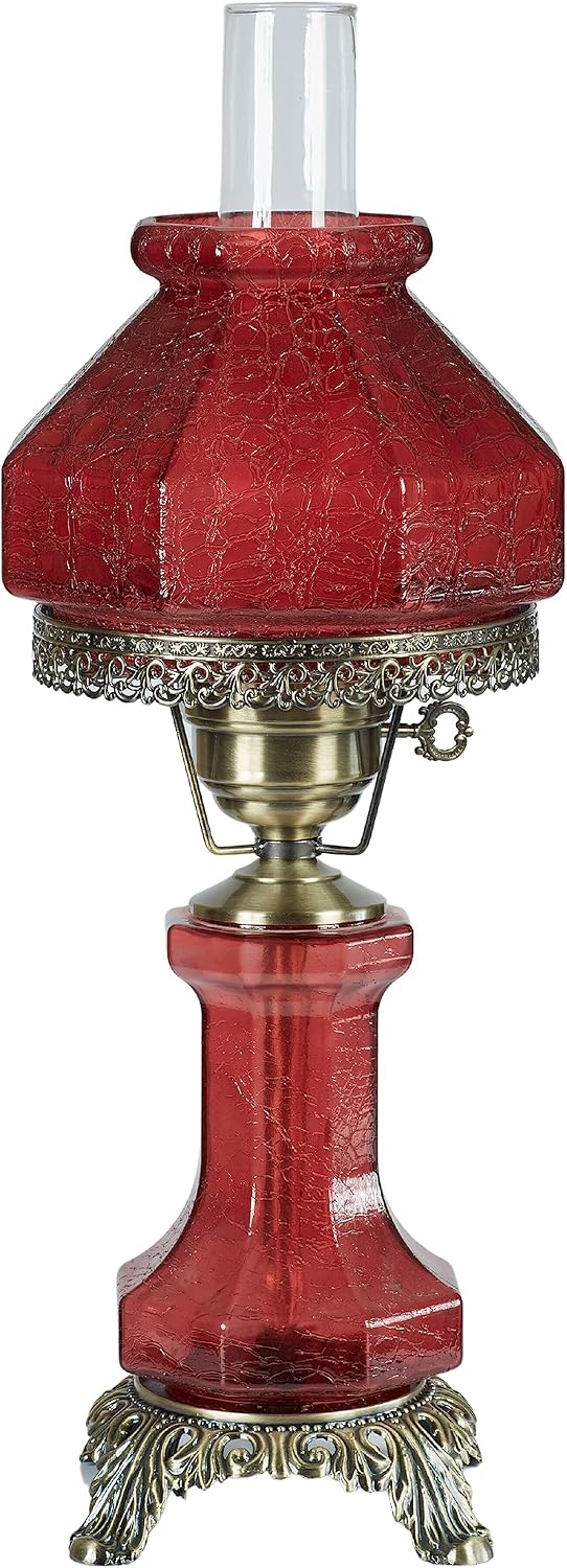 Touch of Class Isabel Hurricane Style Hand-Blown Crackled Glass Victorian Table Lamp Red | Vintage Lighting for Bedroom, Living Room, Office Desk | Frosted Top and Bottom Lampshades