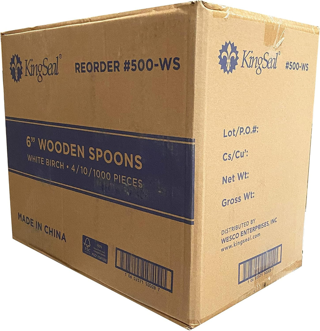 4,000 Count | KingSeal Disposable Birch Wood Cutlery Spoons, Biodegradable and Earth Friendly, 6 Inch Length, Commercial Bulk Pack - 40 Packs x 100 Spoons