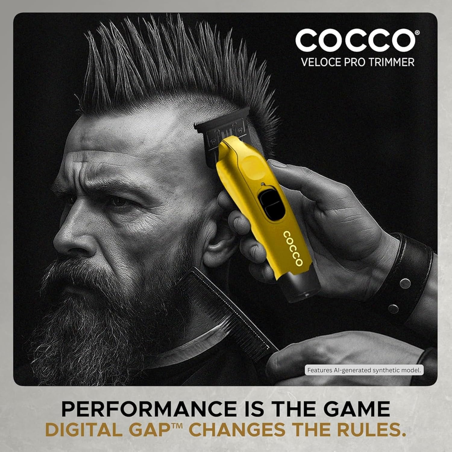 Cocco Hyper Veloce Pro Trimmer, Digital Gap Graphene Blade Edger, High-Torque Brushless BLDC Motor, Cordless, All-Metal Design, Lithium-Ion Battery, Charging Base Included
