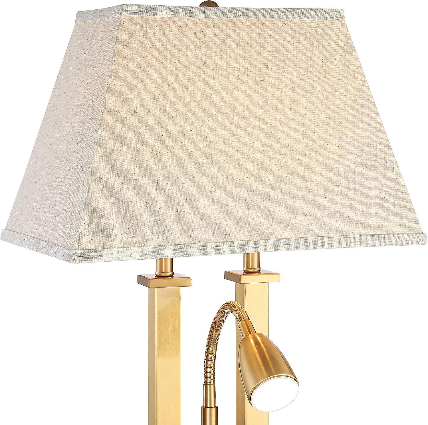 Possini Euro Design Deacon 26' High Traditional Desk Lamps Set of 2 USB Port AC Power Outlet Gooseneck Gold Brass Finish Metal Oatmeal Shade Home Office Living Room Charging Bedroom Bedside