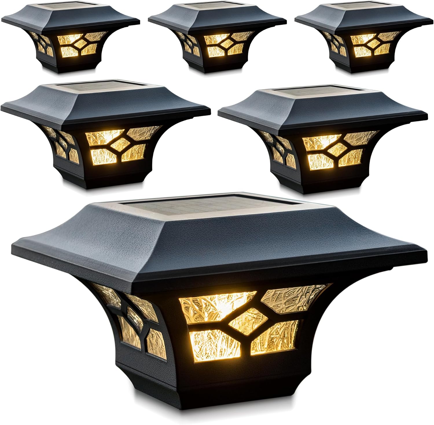 Classy Caps Kingston Solar Post Cap,- Fits 2' x 2', 2.5' x 2.5' and 3' x 3' Posts, Black Powder Coated Aluminum (6)