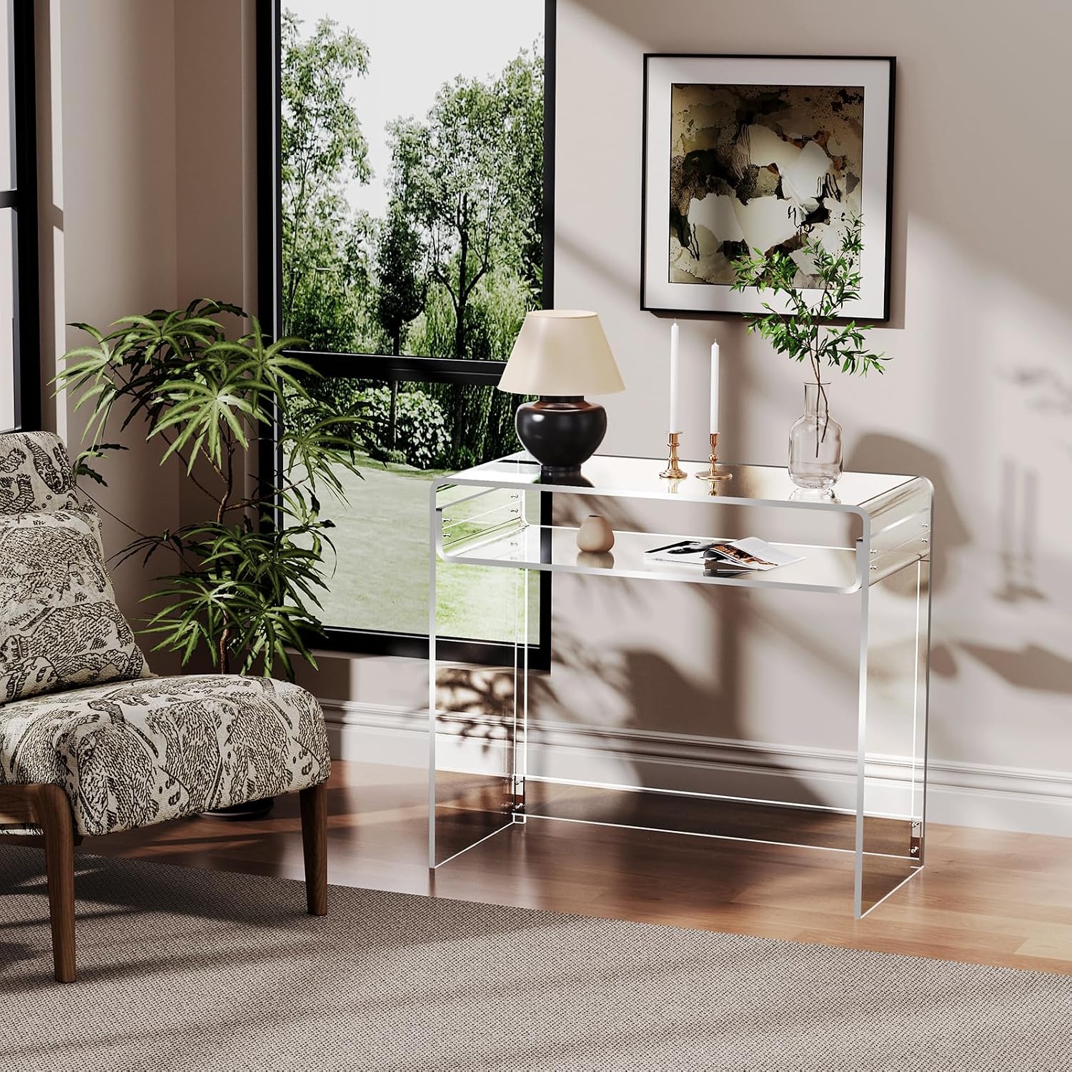 Acrylic Desk Laptop Study Table Home Office Console Table Entrance Tables, 33.5'' x 15.7'' x 29.5'' (Clear)