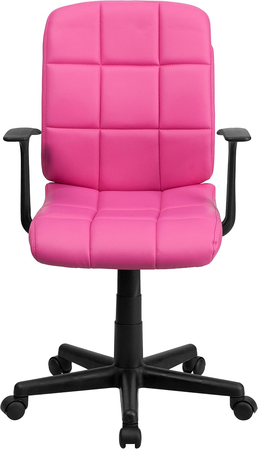 Flash Furniture Clayton Mid-Back Pink Quilted Vinyl Swivel Task Office Chair with Arms