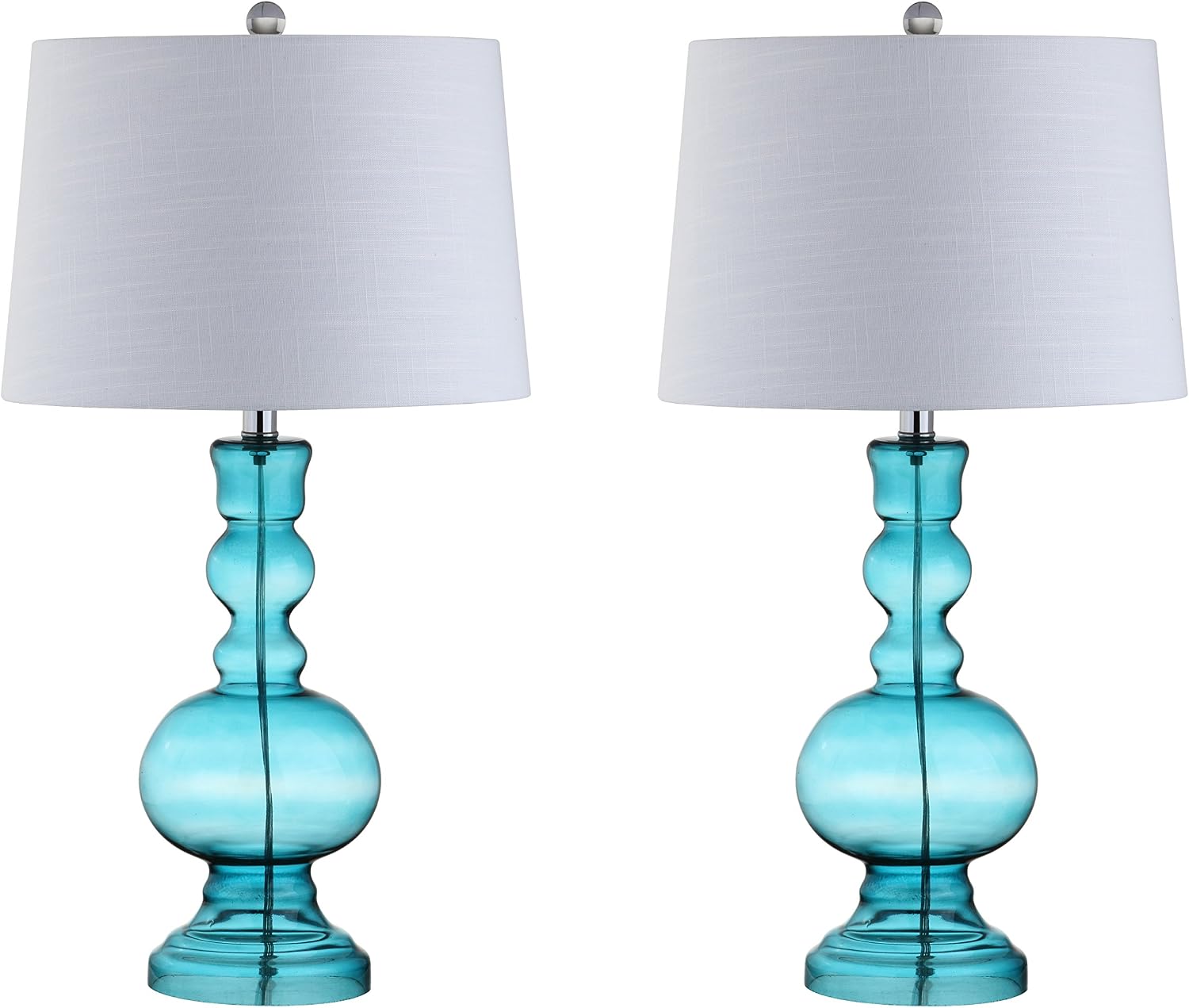 JONATHAN Y 28.5' Blue Glass Table Lamp Set of 2 for Living Room Bedroom Decor, Modern Bedside Lamps with White Linen Shade, LED Bulbs Included JYL1061A-SET2