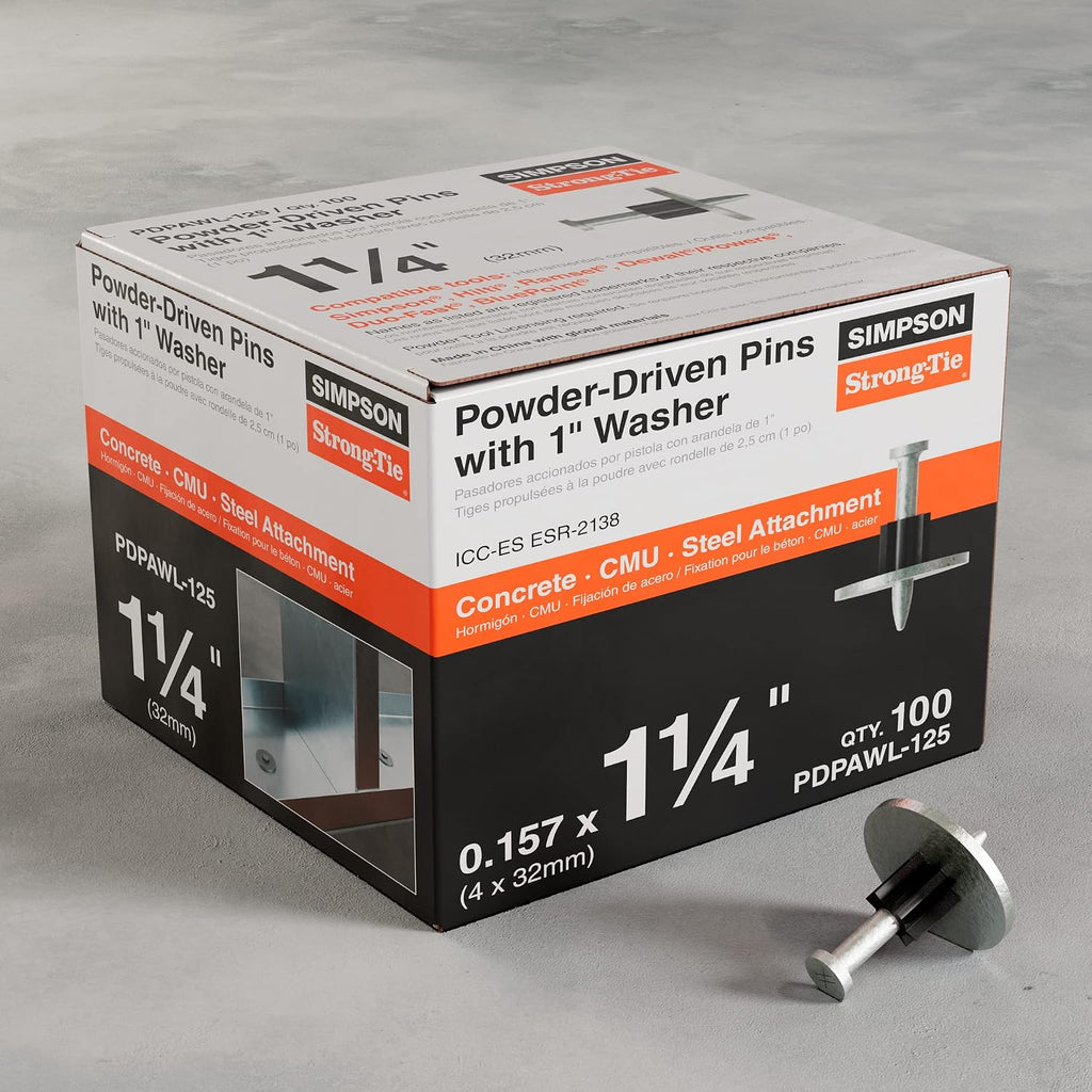 Simpson Strong-Tie PDPAWL-125 PDPAWL.157-in. x 1-1/4-in. Powder-Actuated Pin w/ 1-in. Washer (100-Qty) (Pack of 10)