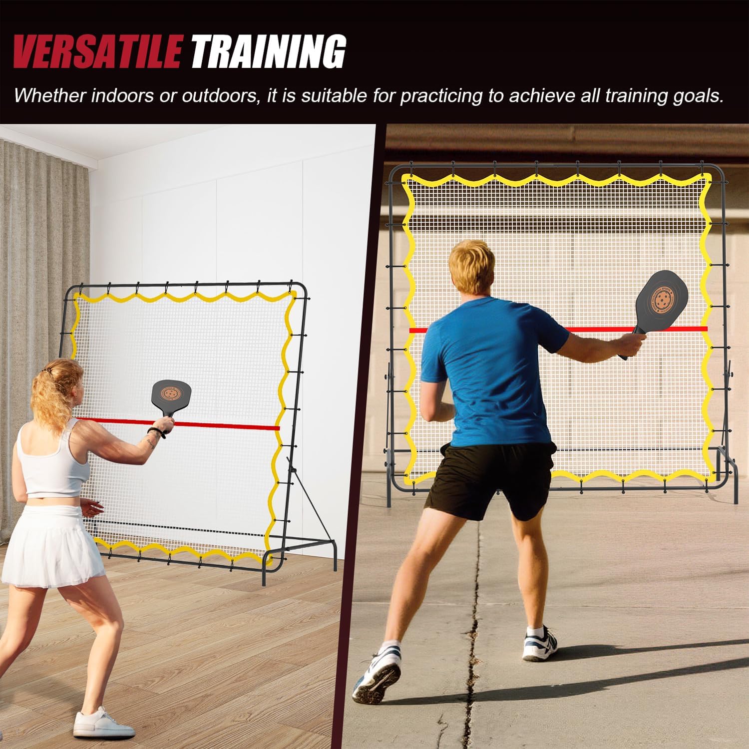 Pickleball Rebounder Net 6.5x6.5ft Portable Tennis Practice Wall Rebound Net Adjustable Tilt, Sport Training Equipment Bounce Back Net, for Court Backyard and Indoor & Outdoor