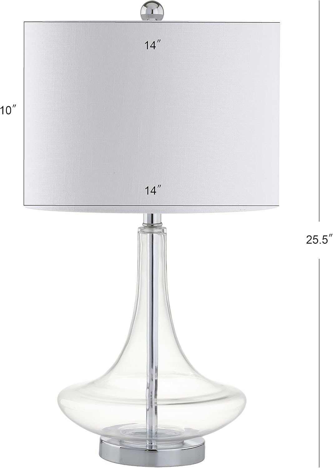 JONATHAN Y 25.5' Clear/Chrome Glass Teardrop Table Lamp Set of 2 for Bedroom, Modern Bedside Lamps for Living Room, White Linen Drum Shade, LED Bulbs Included (JYL1081C-SET2)