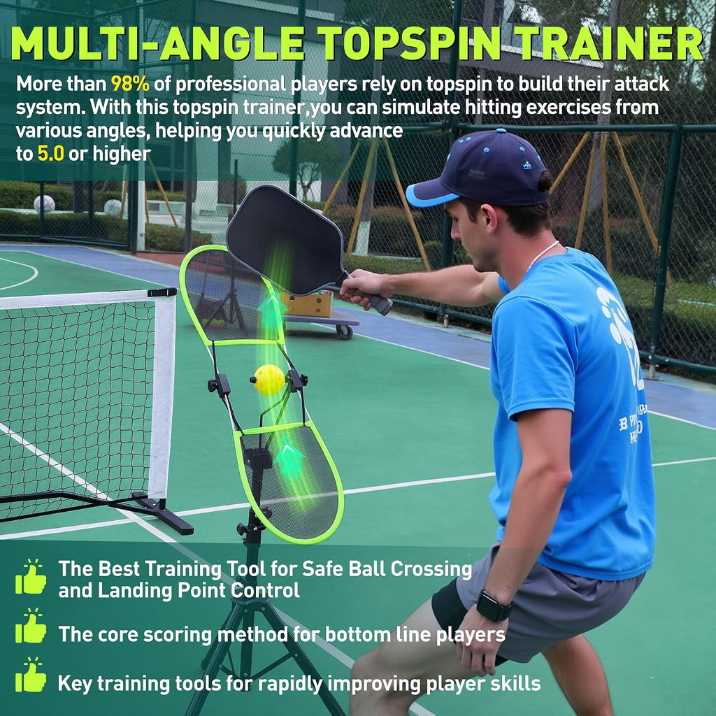 Pickleball Topspin Trainer,Solo Pickleball Practice Equipment,Portable Pickle Ball Training aids-Master Topspin&Backspin Techniques,Multi-Setting Trainer for Courts,Homes&Beyond
