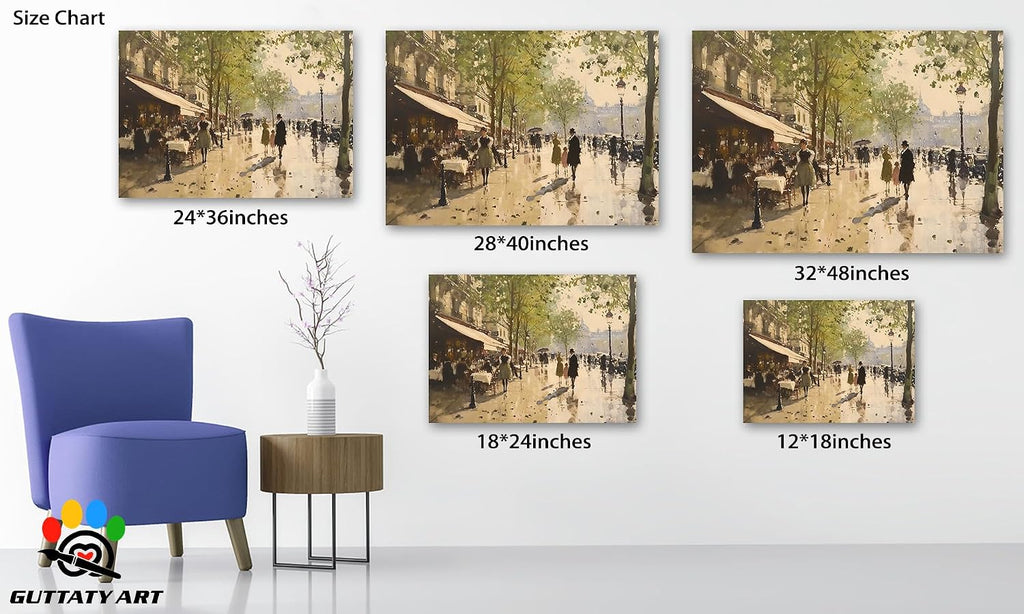 French Country Decor Wall Art, Rustic Cityscape Landscape Paris Pictures, Retro French Bustling Streets Wall Poster, Antique French European Street Scene Posters for LivingRoom Bedroom 32x48 Inch