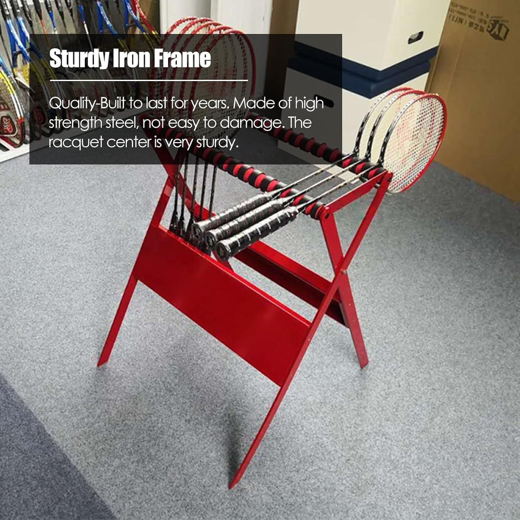 Basketball Ball Storage Rack Red Tennis Racket Organizer for Teen Kids, Large Capacity Badminton Racket Storage for Garage, Home School Gym Floor Display Stand