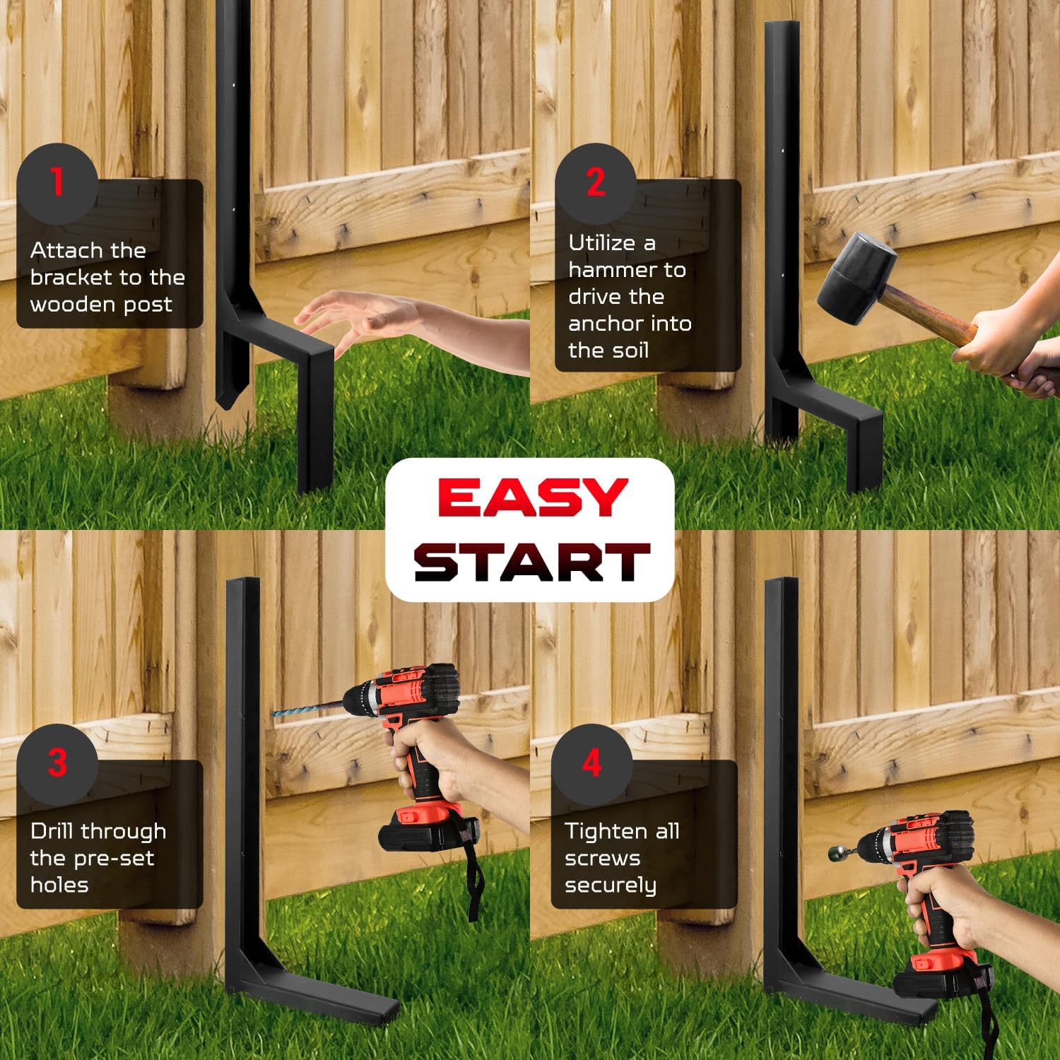 Fence Post Repair Kit, Heavy Duty Steel Fence Post Anchor Ground Spike for Repair Tilted, Broken Wood Fence Post (Double Legs - Set 8)