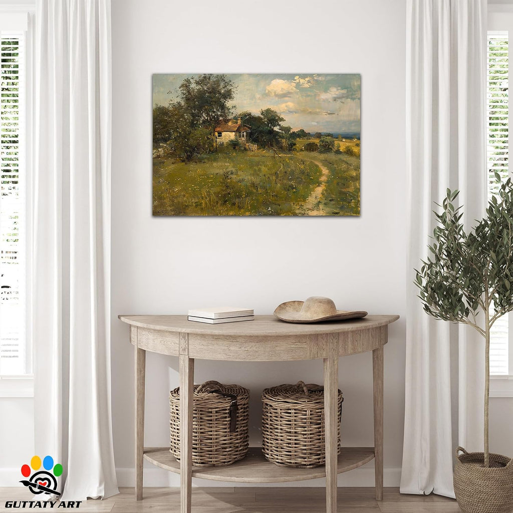 French Farmhouse Home Wall Art Prints, French Cottage and Retro Road Wall Art, Vitage Colorful Wildflower Wall Poster, French Country Natural Landscape for LivingRoom Bedroom Office 32x48 Inch