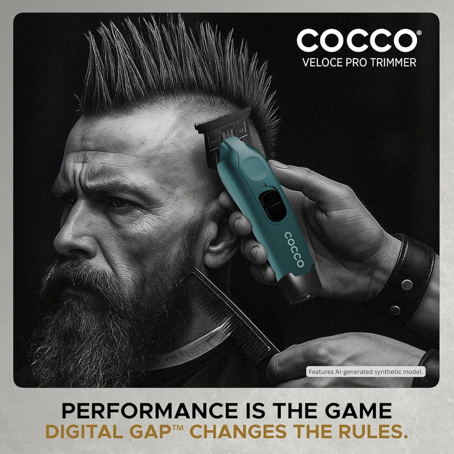 Cocco Hyper Veloce Pro Trimmer, Digital Gap Graphene Blade Edger, High-Torque Brushless BLDC Motor, Cordless, All-Metal Design, Lithium-Ion Battery, Charging Base Included