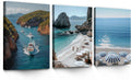 LANZHENZHENART 3Pcs European Coastal Beach Wall Art Greece Travel Picture Canvas Painting Prints For Home Dining Room Living Room Wall Decor Poster Artwork(20' x 30' x 3 Panels Framed)