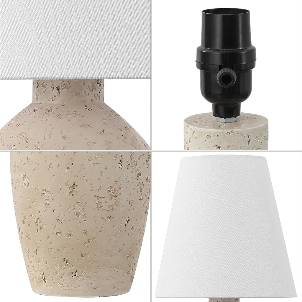 JONATHAN Y 19.5' Matte Cream Modern Table Lamp Set of 2, Minimalist Ginger Jar Lamps for Bedroom Living Room Office, White Linen Shade, LED Bulbs Included (JYL5605B-SET2)