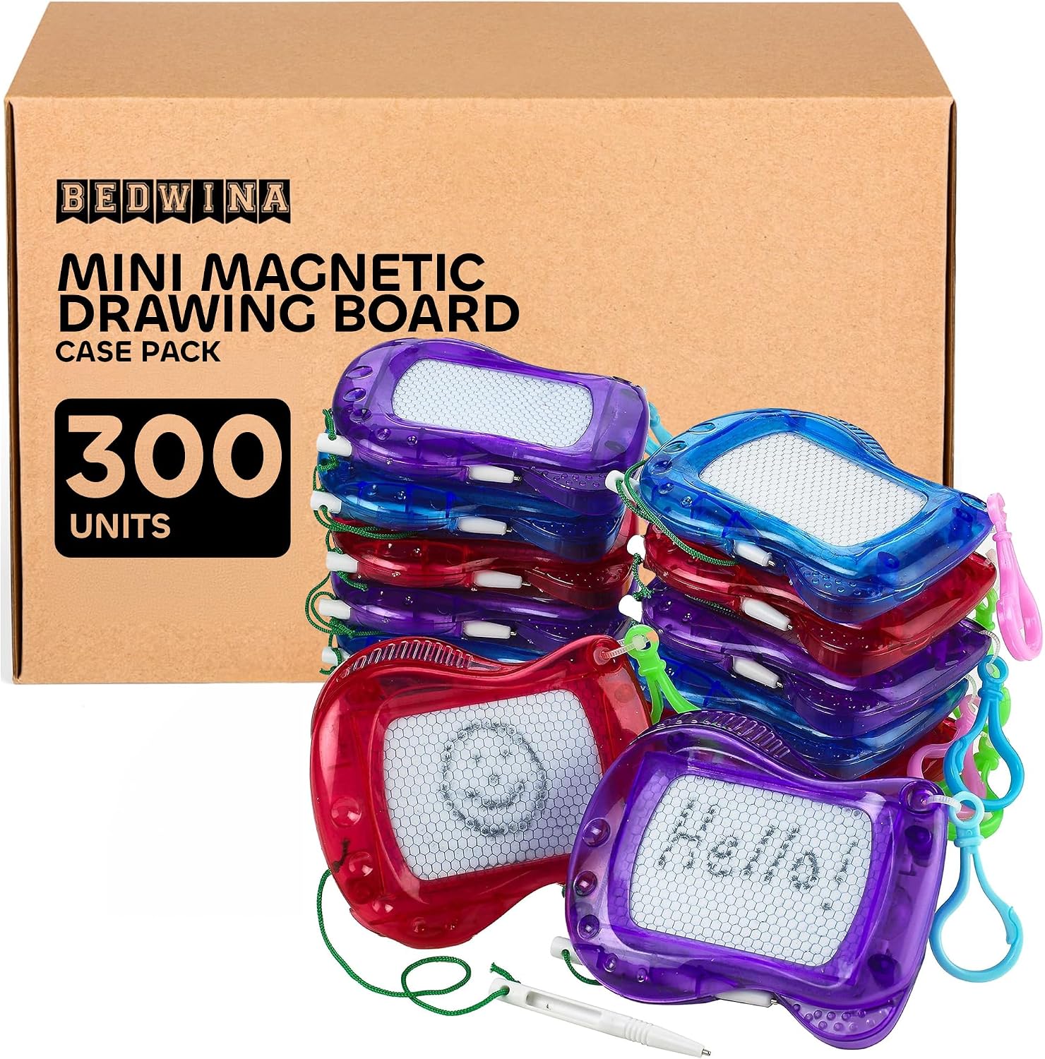 Mini Magnetic Drawing Board for Kids - (Bulk 300 Pcs) Backpack Keychain Clip Drawing Boards, Erasable Doodle Sketch Writing Pad Boys & Girls, Birthday Kids Party Favors & Goodie Bags Stuffers