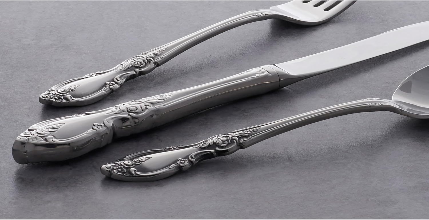 Oneida Silverware Set For 4, Louisiana 20-Piece Fine Flatware Set, Service For 4, 18/8 Stainless Steel, Silver, Mirror Finish, Knives Spoons and Forks, Dishwasher Safe, Tableware (Silver, 20 Pieces)