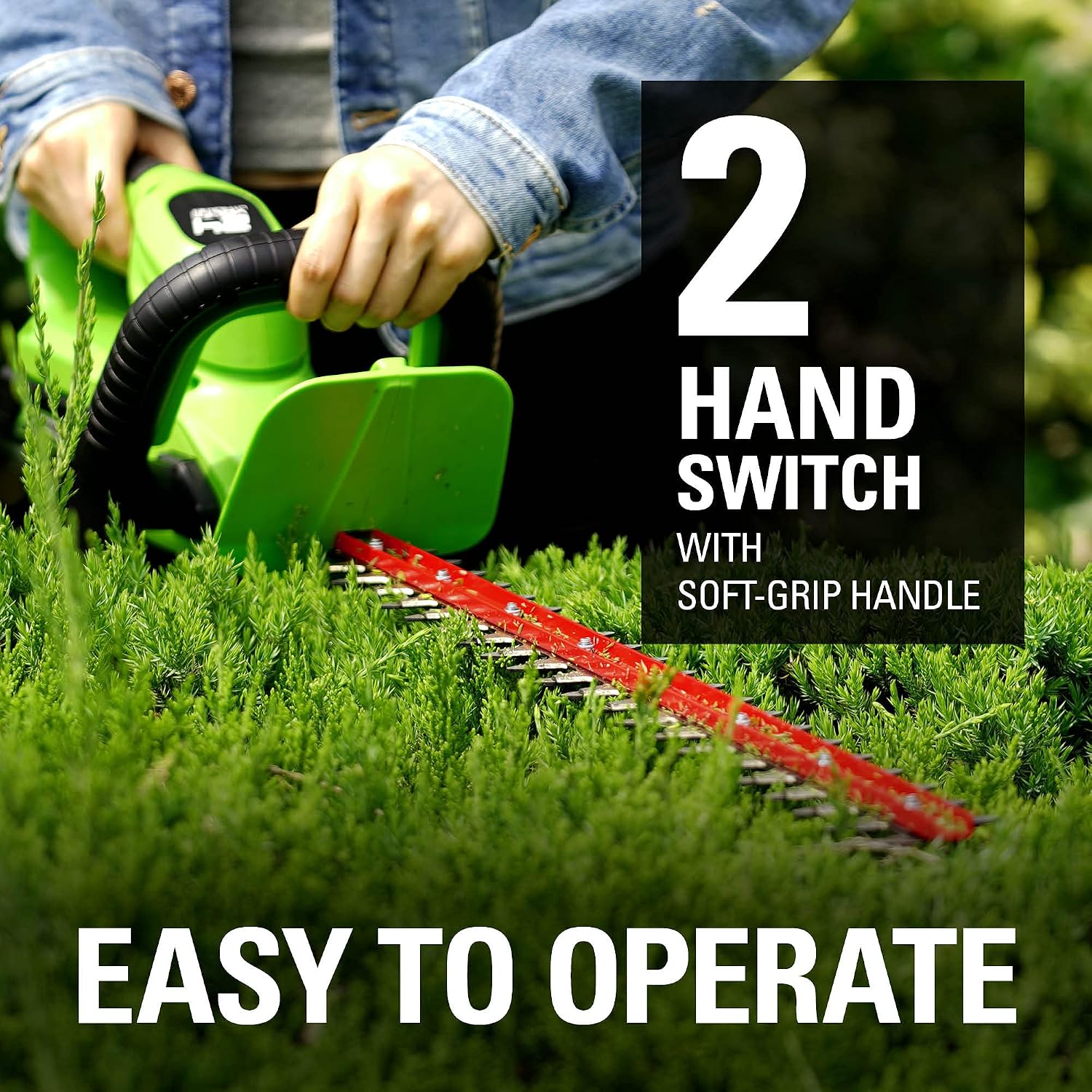 Greenworks 24V 22' Cordless Rotating Handle Hedge Trimmer, 1.5Ah USB Battery and Charger Included
