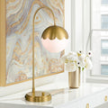 360 Lighting Kelowna 25' High Modern Desk Lamp with USB Charging Ports A+C and AC Power Outlet Gold Antique Brass Finish Metal White Globe Shade Home Office Living Room Bedroom