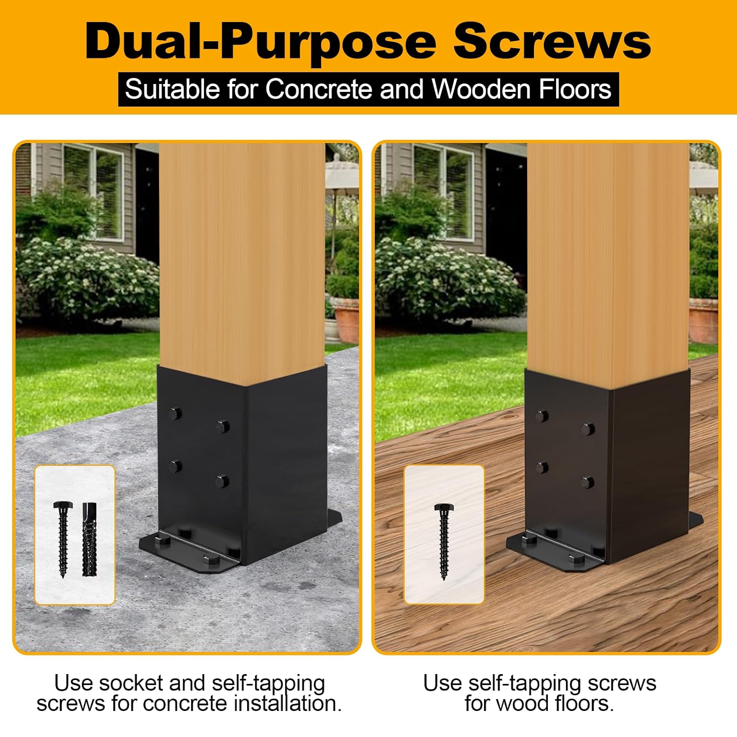 FMhotu 6x6 Post Base 10 Pcs,Inner Size 5.5'x5.5' Post Base Brackets, Heavy Duty Powder-Coated Post Anchor Fence Post Anchor,Black Wood Post Brackets for Pavilion Deck Railing Support Deck Base Plate