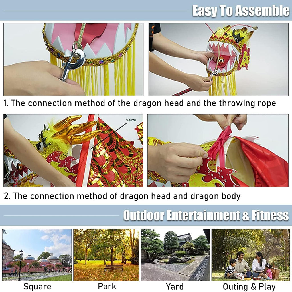 NOLLAM Outdoor 3D Colorful Dragon Poi 8m/10m Chinese Folk Silk-Like Flowy Shaking & Flinging Outdoor Flinging Fitness Dragon Dance Wu Long Ribbon Streamer Wu Long