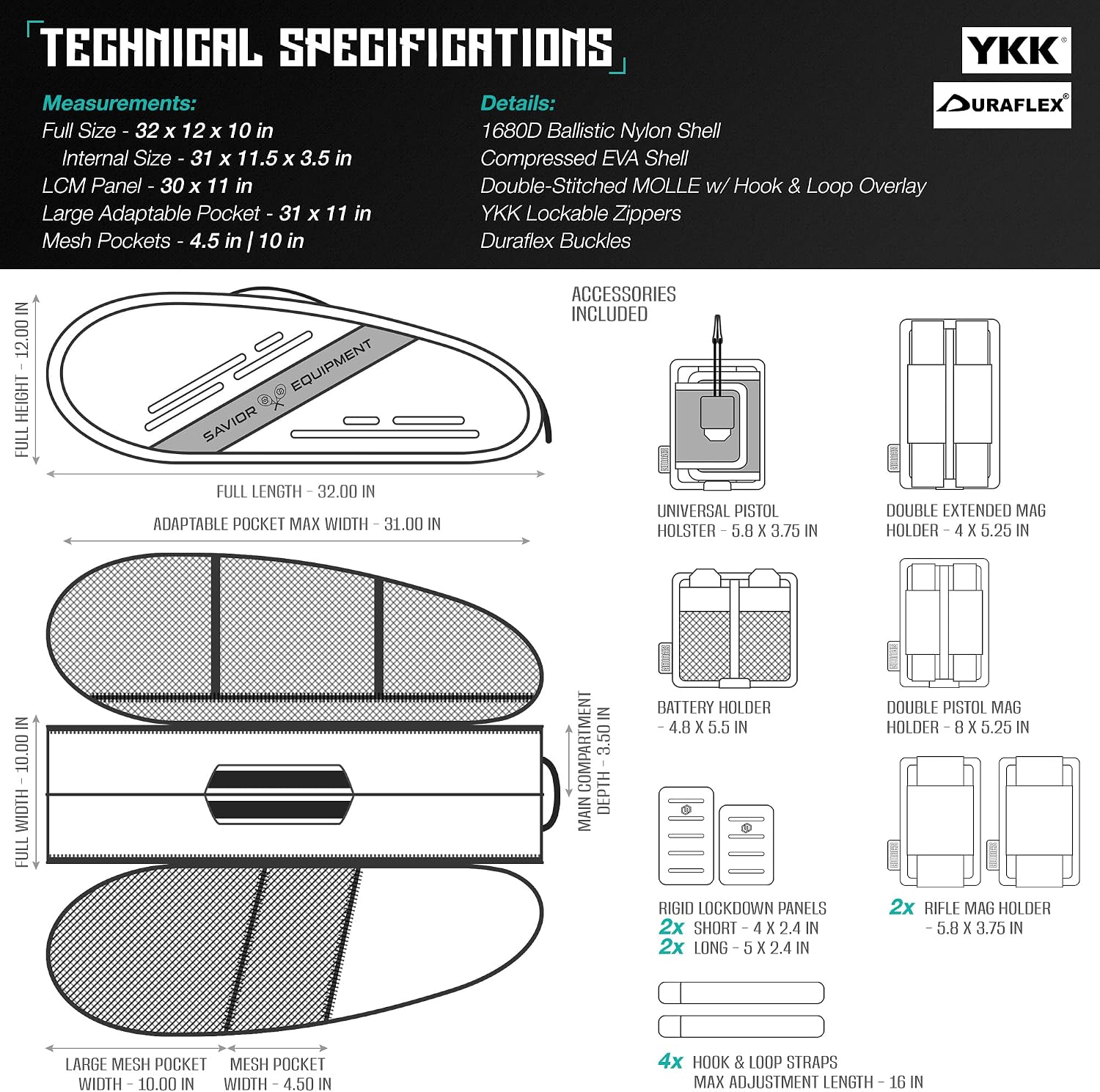 Savior Equipment Pro Touring 30' Tactical Tennis Bag 30' Double Gun Pistol Case Carrying Backpack, Semi-Hard EVA Shell Storage, Fully Customizable MOLLE Panel Organizer