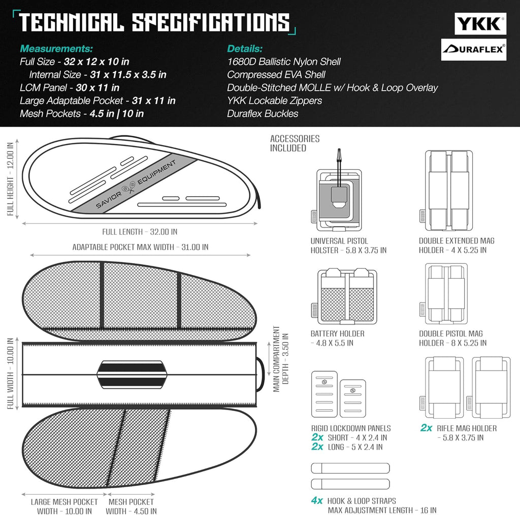 Savior Equipment Pro Touring 30' Tactical Tennis Bag 30' Double Gun Pistol Case Carrying Backpack, Semi-Hard EVA Shell Storage, Fully Customizable MOLLE Panel Organizer