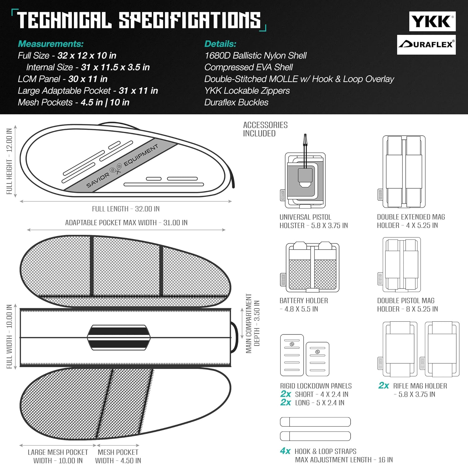 Savior Equipment Pro Touring 30' Tactical Tennis Bag 30' Double Gun Pistol Case Carrying Backpack, Semi-Hard EVA Shell Storage, Fully Customizable MOLLE Panel Organizer